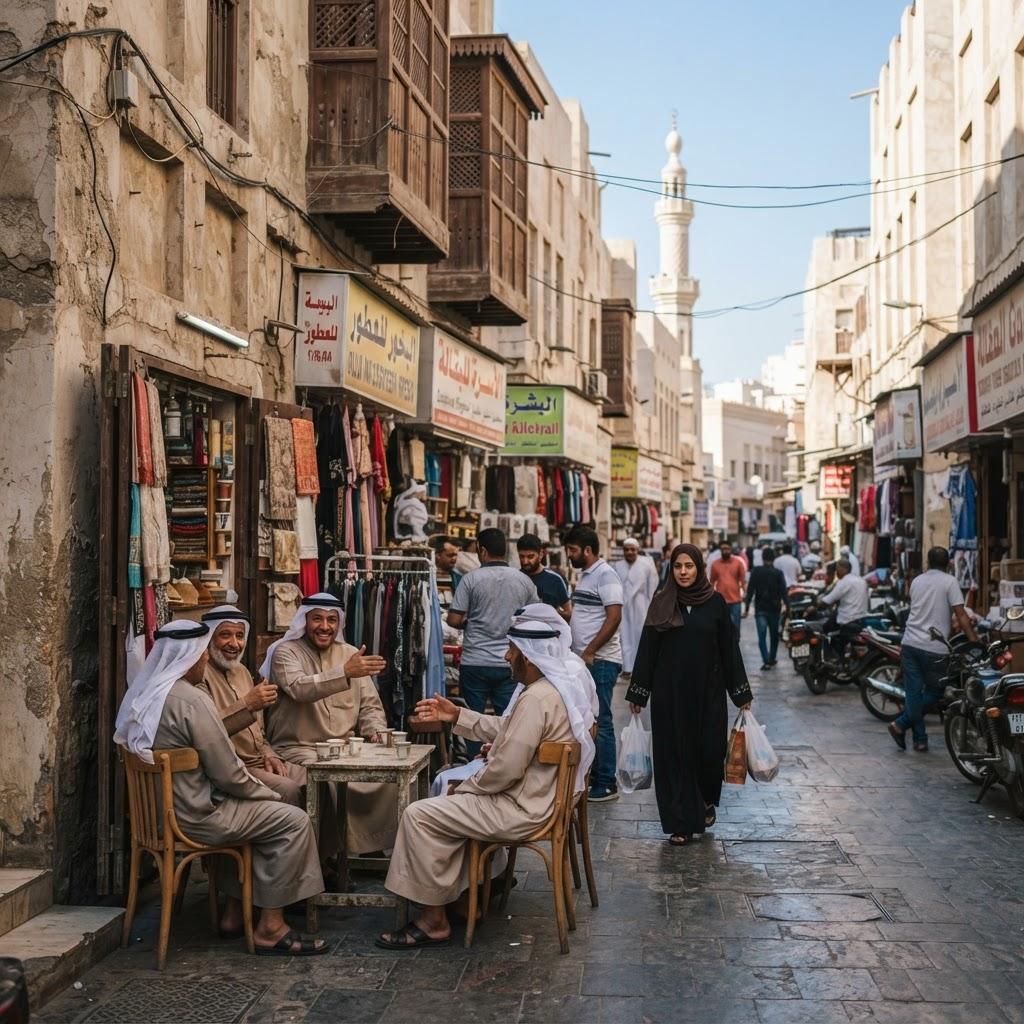 Evening crowds flock to Deira's bars and clubs after sunset