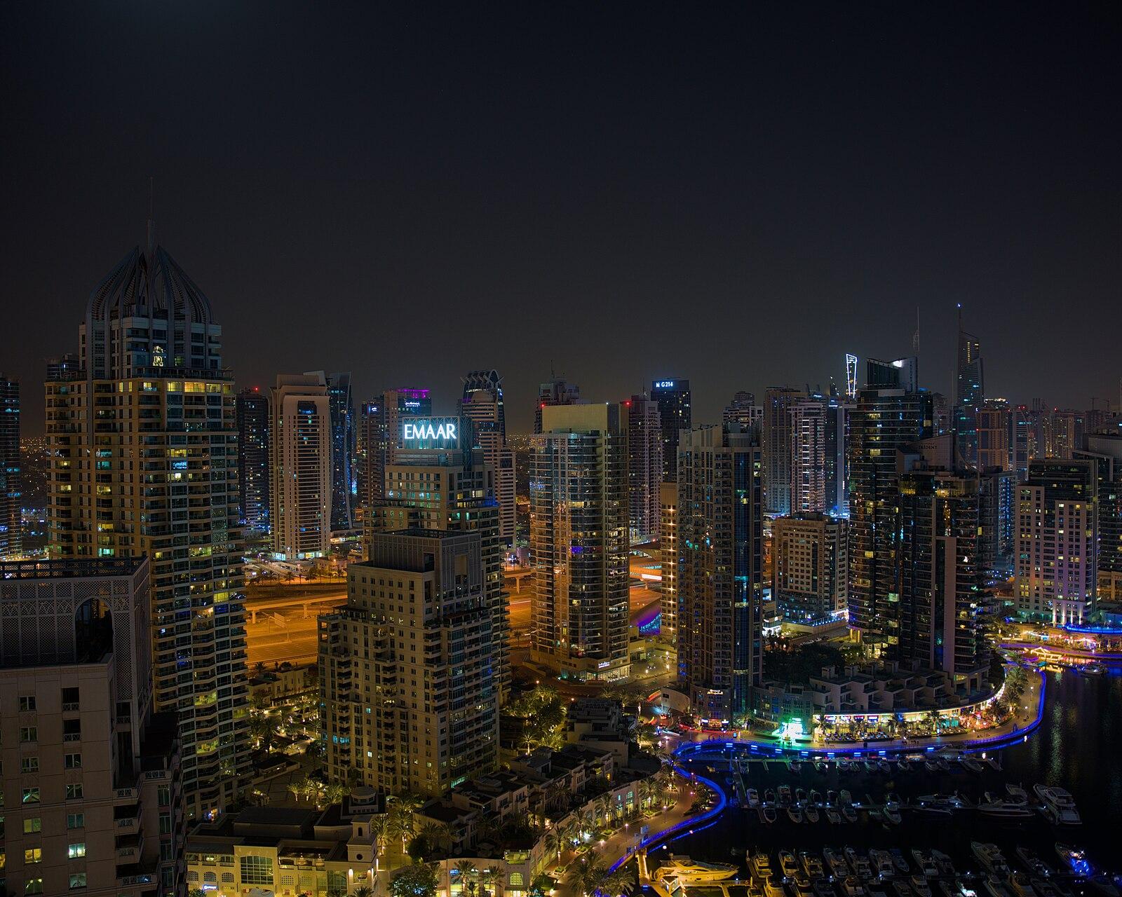 Dubai Marina Towers by night